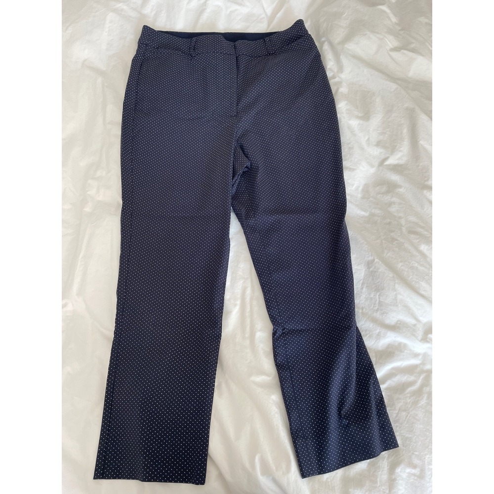 Lane Bryant Trousers Navy Polka Dot Straight Leg Stretch Waist Pants Size 16R